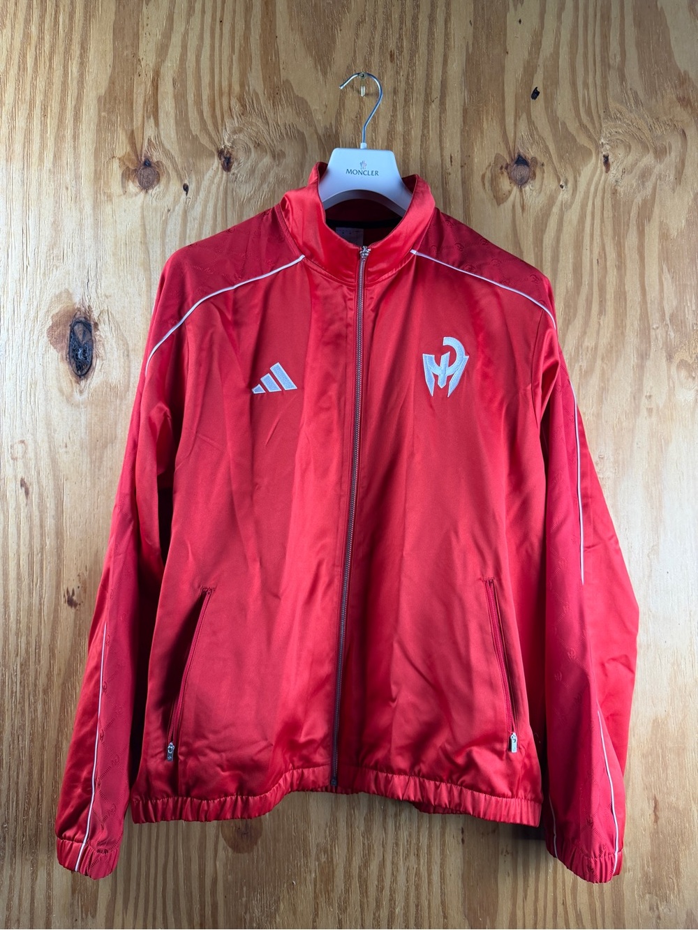 adidas Red Men’s Lightweight Windbreaker Jacket with White Accents